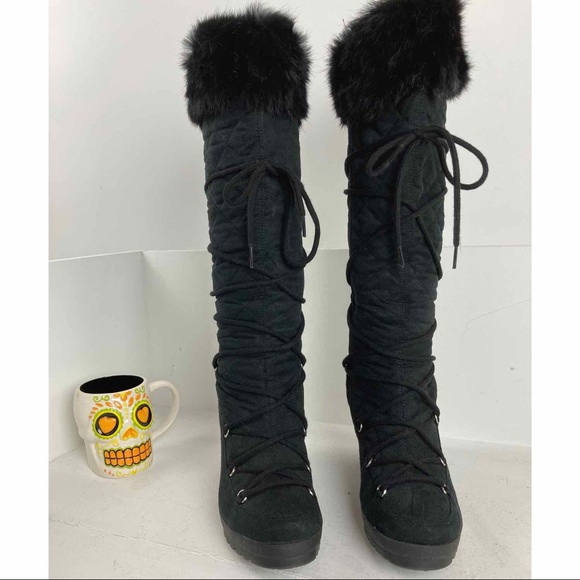 BAKERS Quilted Tall Lace Up Wedge Boots Sz 10 - Picture 5 of 14